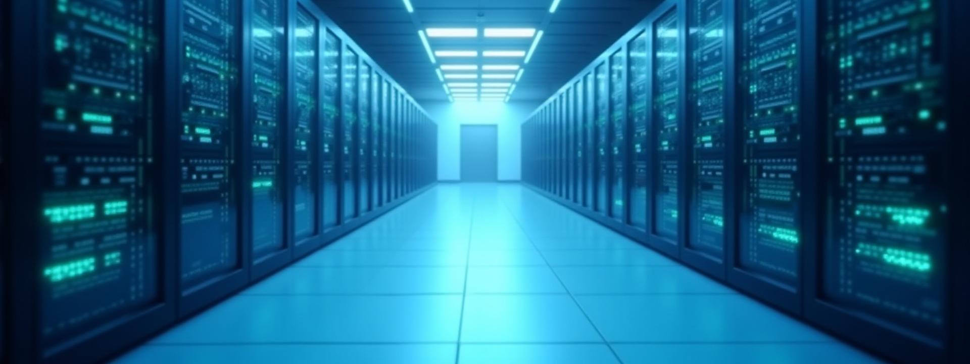 Clean, brightly lit data center aisle